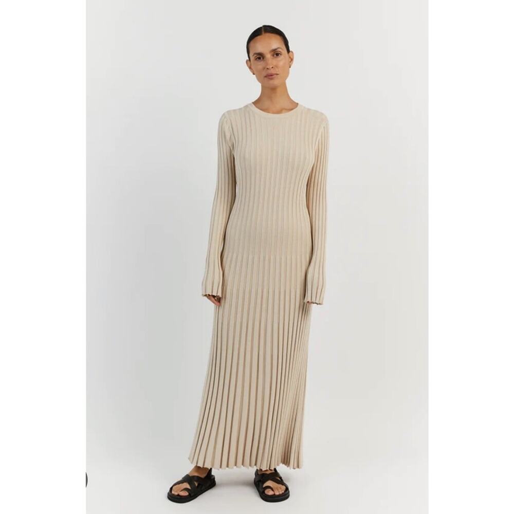 DISSH Reign Beige Rib Long Sleeve Maxi Sweater Dress Medium